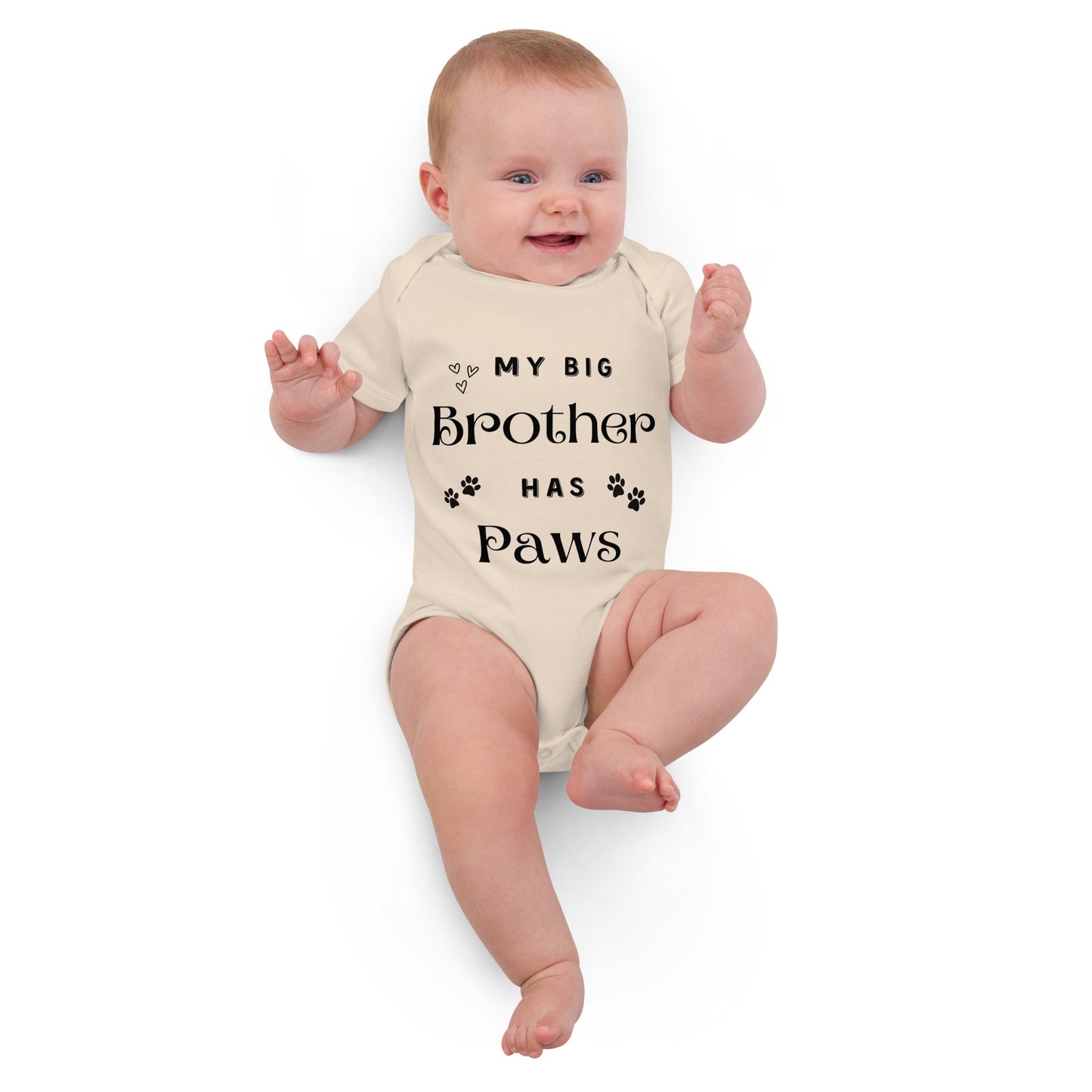 Bebe purtand body personalizat cu mesajul My big brother has paws.