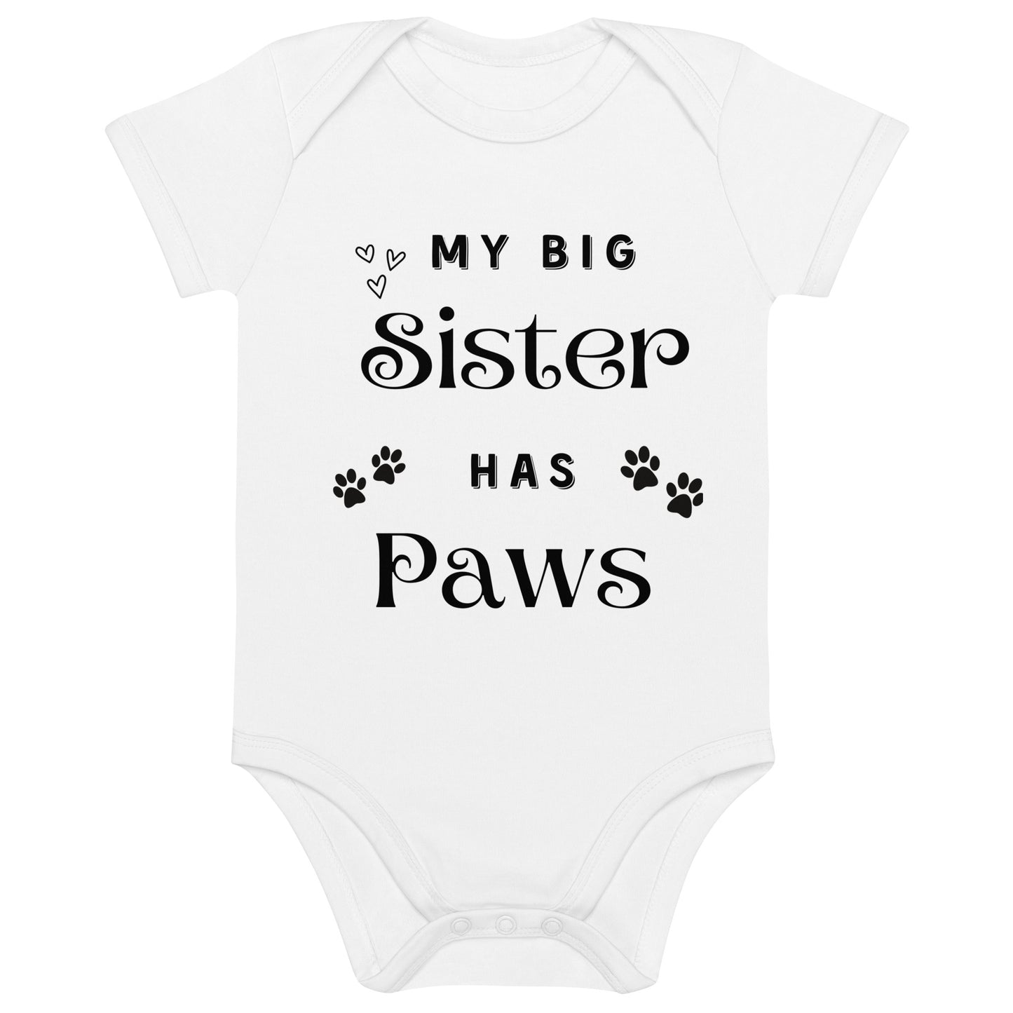 Body alb din bumbac cu mesaj ”My big sister has paws”