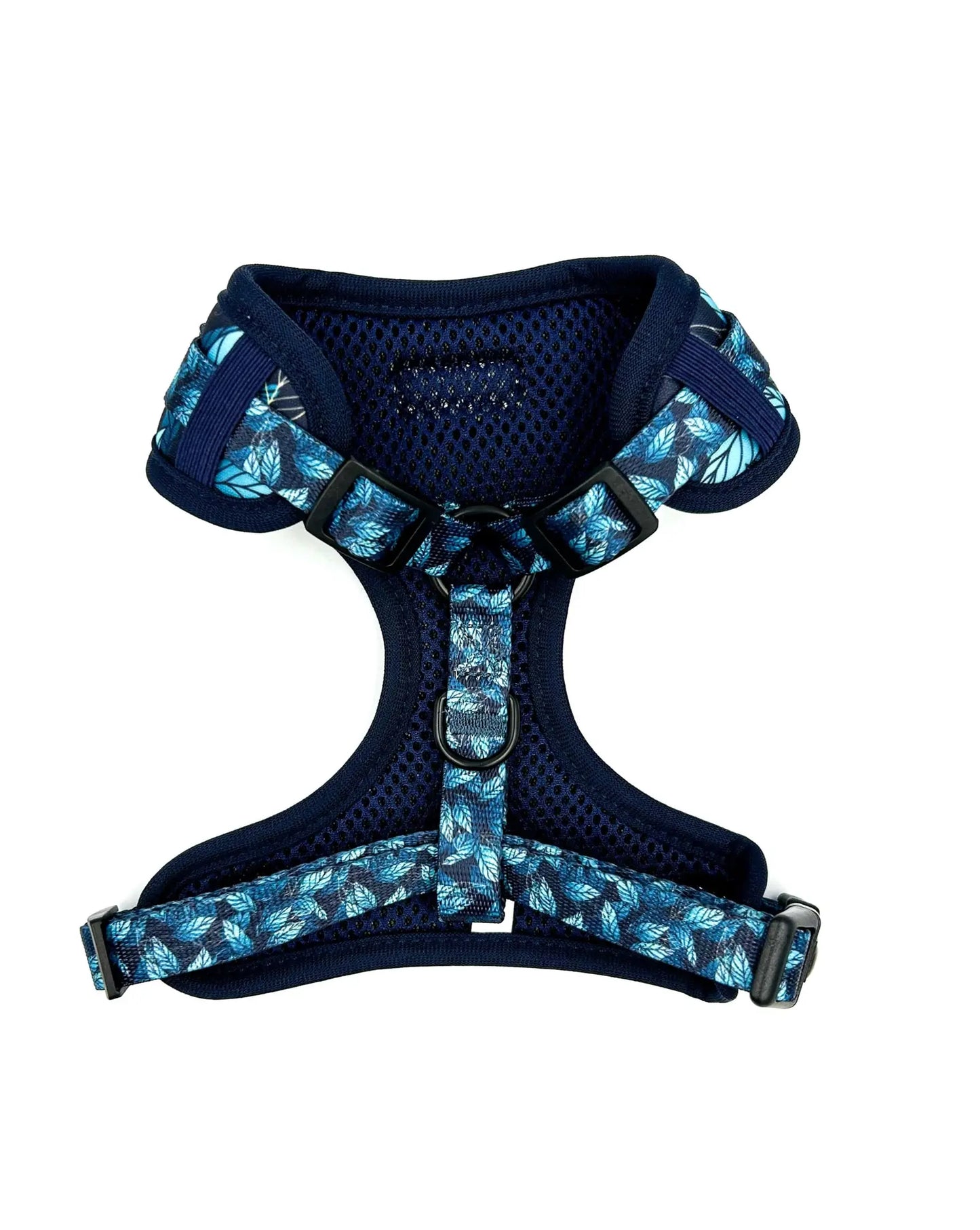Hamul pentru câini Blue Jungle – vedere din spate, sistem sigur de prindere, design ergonomic si material respirabil pentru confort maxim in plimbari