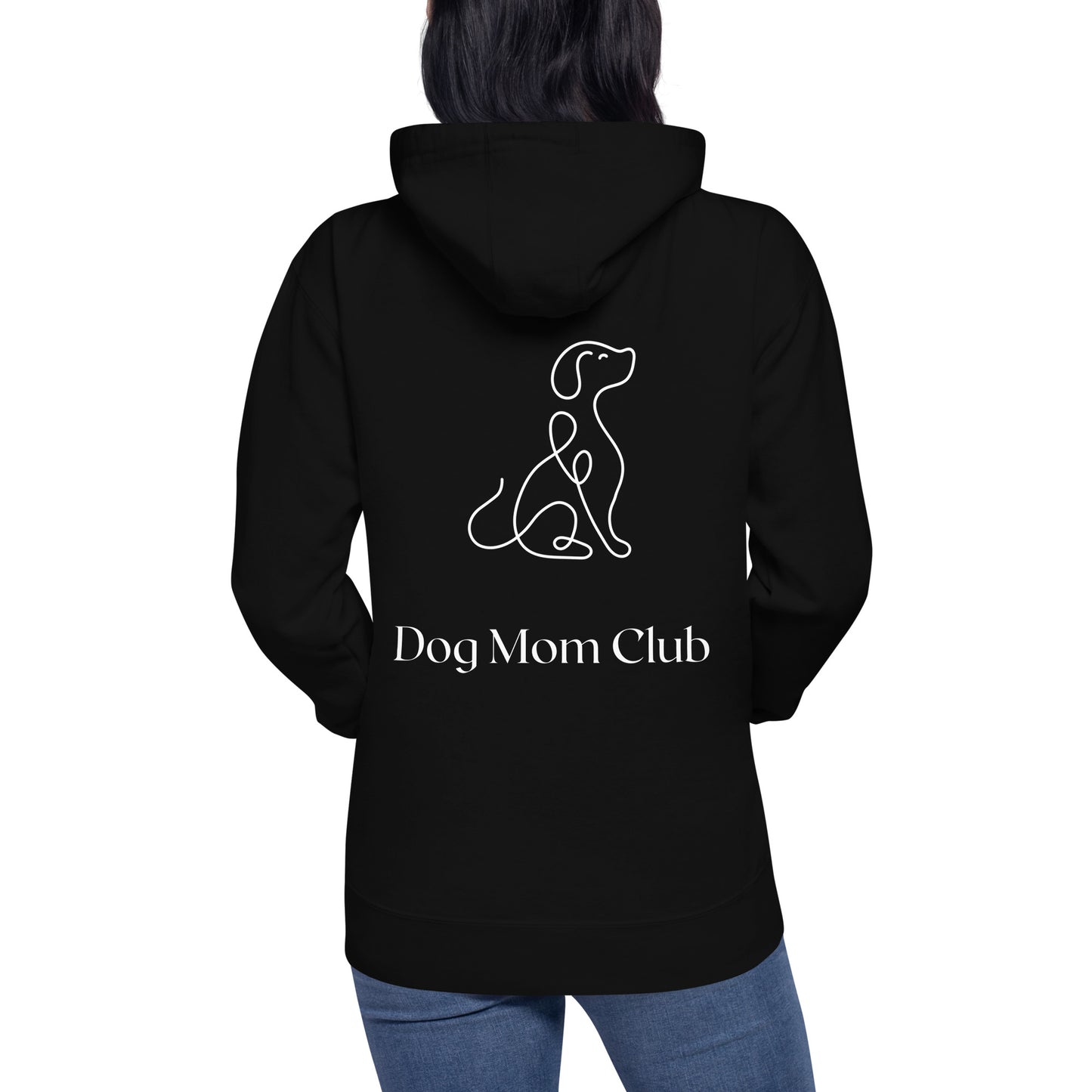 Fata din spate purtand Hanorac personalizat negru cu mesajul Life isnt perfect, but my dog is. DOG MOM CLUB.