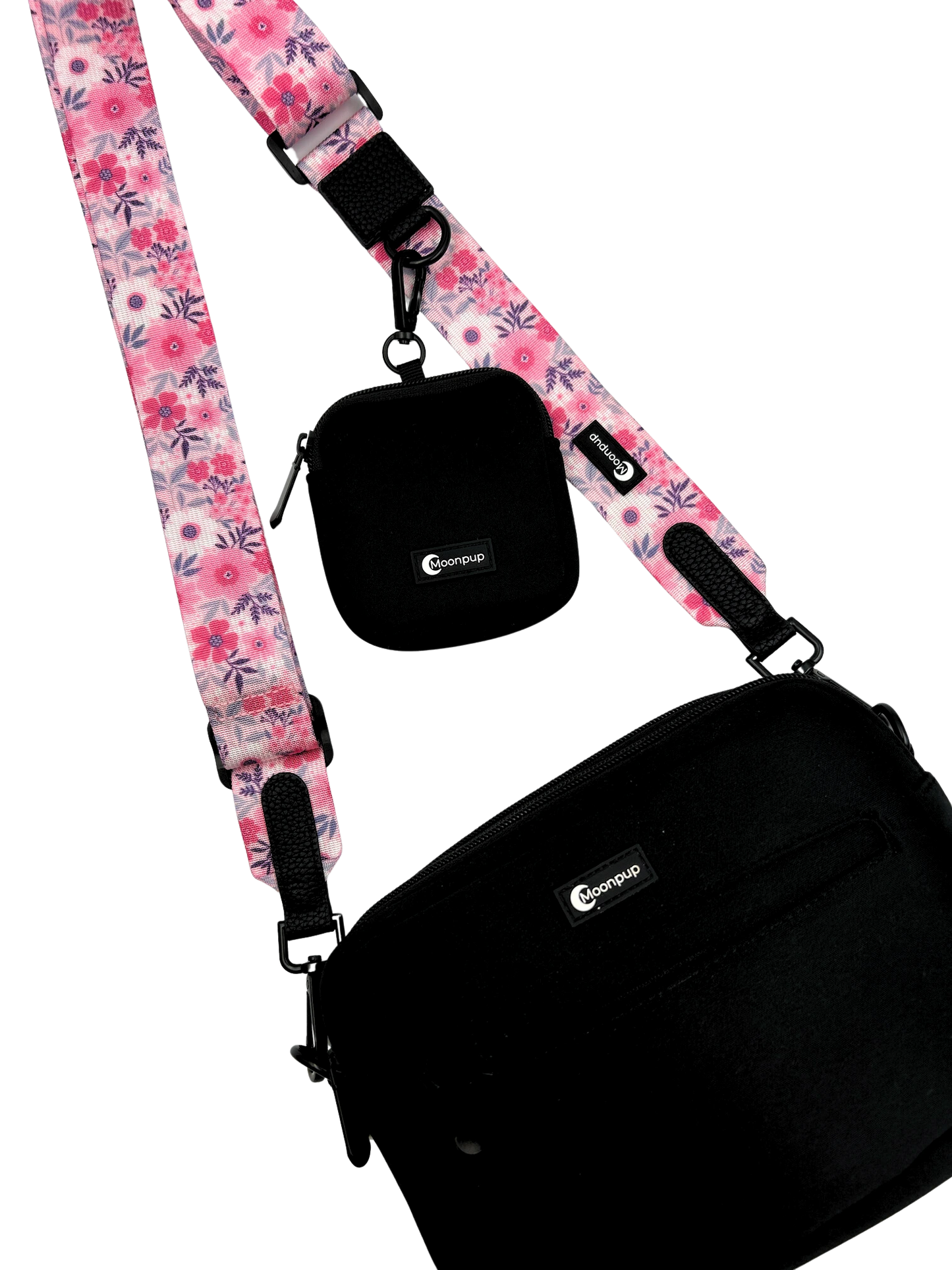 geanta walk and treat cu curea roz, curea ajustabilă florala, accesoriu roz pentru geantă, curea pentru dog moms, curea ajustabila pentru walk and treat bag