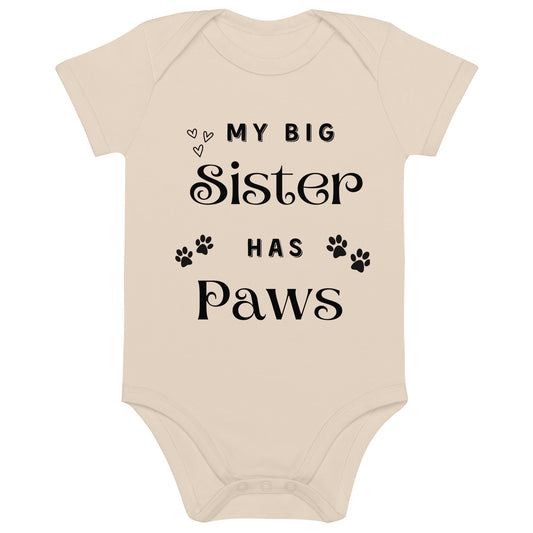 Body personalizat pentru bebelus cu mesajul ”My big sister has paws”