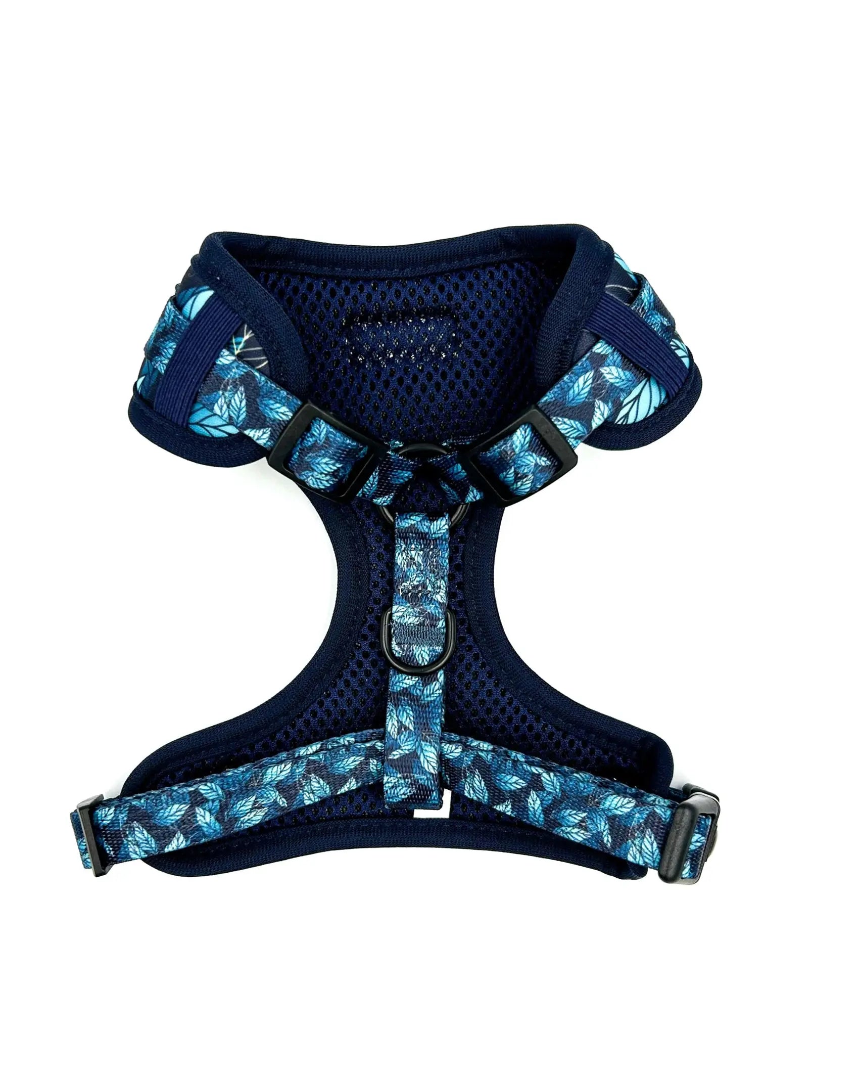 Hamul pentru câini Blue Jungle – vedere din spate, sistem sigur de prindere, design ergonomic si material respirabil pentru confort maxim in plimbari