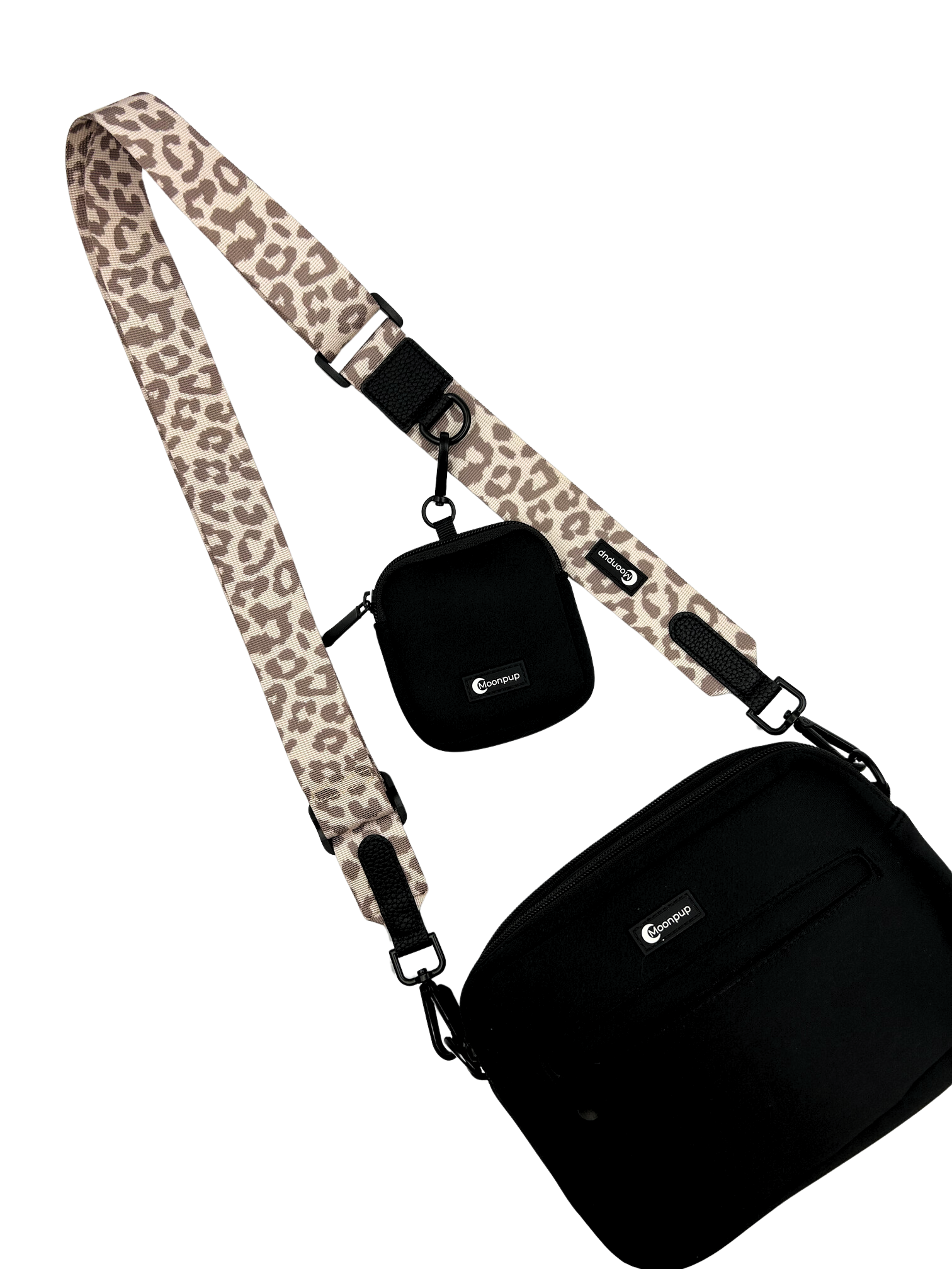 geanta walk and treat cu curea safari spots,  curea animal print, curea ajustabilă pentru geantă, accesoriu geanta caini cu design safari